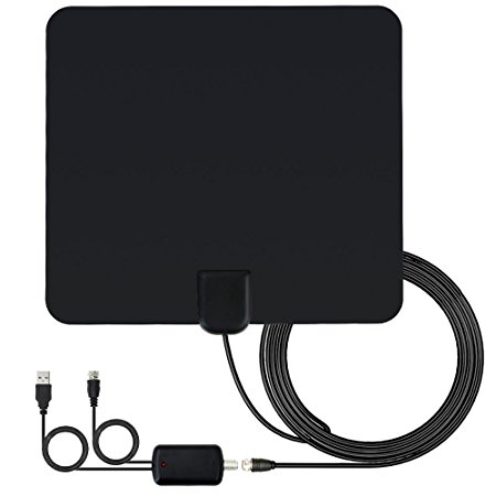 Indoor TV Antenna Amplified HDTV Antenna 60 Miles Range Amplified Digital TV Antenna with New Version Amplifier and 16.5 FT Coaxial Cable(Black)