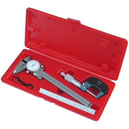 Anytime Tools Professional Machinist Inspection Tool Set: DIAL CALIPER / MICROMETER / Stainless Steel Ruler