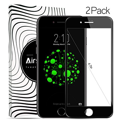 iPhone 7 Screen Protector,Airsspu Tempered Glass 3D Touch Compatible,9H Hardness,Bubble Free (2Pack Black)