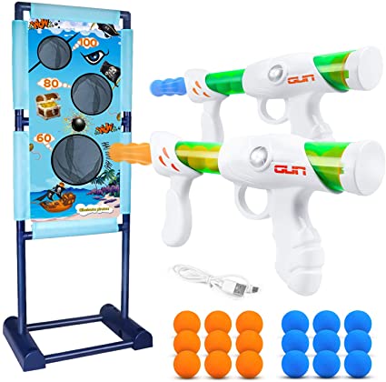 M AOMEIQI Moving Shooting Targets Game Indoor Outdoor Shooting Practice Set Popper Gun Shooter Blaster Toy Set with 2 Popper Guns and 18 Foam Balls for Kids Family