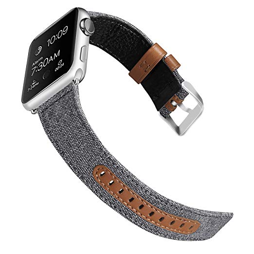 Jobese Compatible with Apple Watch Band 42mm/44mm 38mm/40mm, Classic Canvas Fabric Straps Genuine Leather Compatible with Apple Watch Series 4, Series 3, Series 2, Series 1, Sports Wristbands