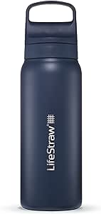 LifeStraw Go Series — Insulated Stainless Steel Water Filter Bottle for Travel and Everyday Use Removes Bacteria, Parasites and Microplastics, Improves Taste, 24oz Aegean Sea