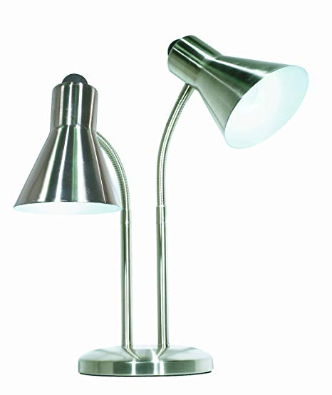 Satco Products 60/806 Twin Goose Neck Desk Lamp, Brushed Nickel