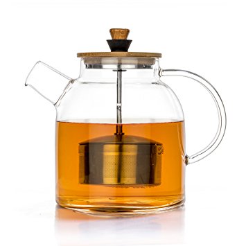 Tealyra - 1400ml - Glass Kettle and Teapot w/ Infuser - Stove-top Safe - Pitcher - Carafe - Borosilicate Glass - Stove-top Safe - No-Dripping - Tea Juice Water - Hot Cold & Ice