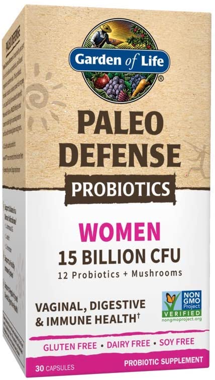 Garden of Life Paleo Defense Probiotics Women 15 Billion CFU, 30 Capsules - 12 Paleo Probiotics, Mushrooms, Female, Digestive & Immune Health Probiotic Supplement, Non-GMO - Gluten, Dairy & Soy Free