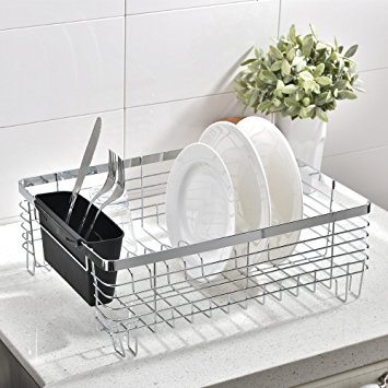 Wtape Best Commercial Steel Rust Proof Kitchen In Sink Side Draining Dish Drying Rack, Black Dish Rack With Black Cutlery Bin