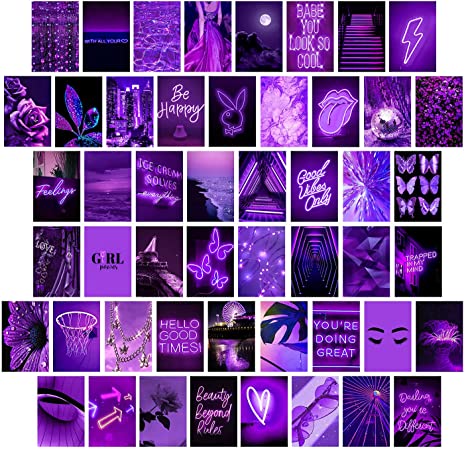 Purple Wall Collage Kit Aesthetic Pictures, Wall Decor for Bedroom Aesthetic, Photo Wall Collage Kit, Room Decor for Teen Girls, Purple Wall Decor, Collage Kit for Wall Aesthetic, 50PCS 4x6 INCH