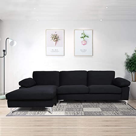 Danxee Sectional Sofa Couch with Left Hand Facing Chaise, L-Shaped Couch with Modern Velvet Fabric (Black)