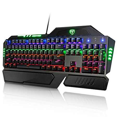 104-Key Ergonomic PC Gaming Keyboard, Primacc Backlit Mechanical Water-Resistant Computer Keyboards, Blue Switch, Anti-ghosting Fit for Gamers