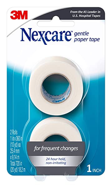 Nexcare Gentle Paper First Aid Tape, Ideal for Securing Gauze and Dressings, 1 in X 10 Yds Carded, 2 Pk