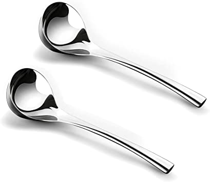 WENKONI 8" Gravy Soup Spoon,Soup Ladle,2 Pack SUS 304 Stainless Steel Ladle,Hollow handle (Color:Silver).