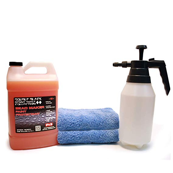 P&S Double Black Renny Doyle Bead Maker Paint Protectant Gallon Ready-to-go Kit (128 Ounce Bead Maker, 2-16x16 inch Woobie Microfiber Towels, 48oz Chemical Resistant Pressure Sprayer)