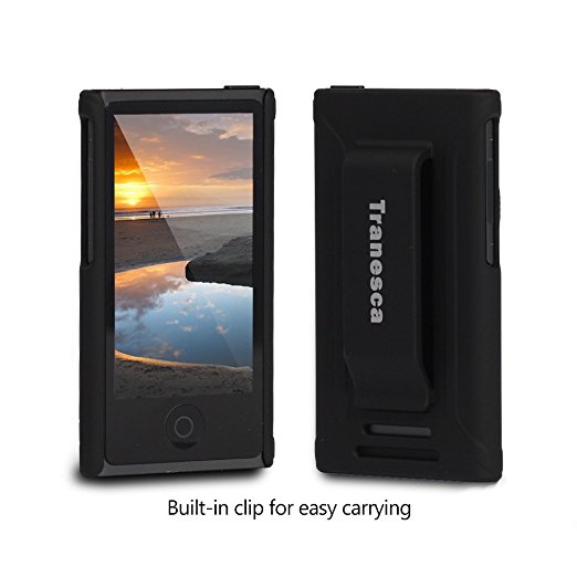 iPod Nano 7 case,Tranesca iPod Nano 7th & 8th generation rubber cover shell case with belt clip - Black