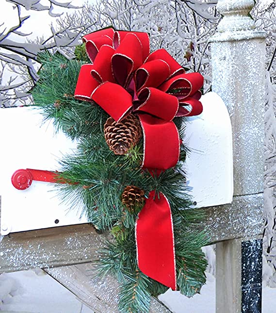 Outdoor Holiday Mailbox Swag with Bow CR1022 Decorations-Pine