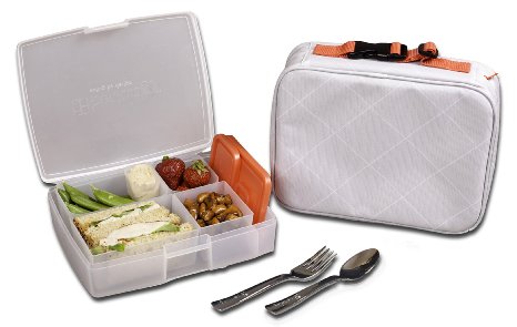 Lunch Box Combo Kit - Includes Bento Box, Insulated Sleeve Cover, and Utensils - Argyle Design