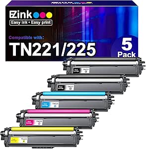 E-Z Ink Compatible Toner Cartridge Replacement for Brother TN-221 TN-225 Toner Cartridges for MFC-9130CW HL-3170CDW HL-3140CW MFC-9340CDW MFC-9330CDW (2 Black 1 Cyan 1 Magenta 1 Yellow, 5 Pack)