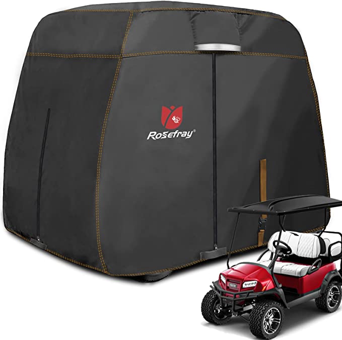 Rosefray Waterproof Golf Cart Cover Universal Fits for Most 4 Passenger/2Passenger EZGO, Club Car, Yamaha Golf Cart-Black