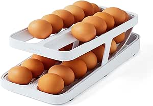 YouCopia RollDown® Egg Dispenser, Rolling Eggs Dispenser and Organizer for Refrigerator Storage, Double Track