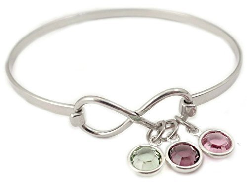 Infinity Birthstone Bangle Bracelet - Personalized Mother Jewelry - Charm Bracelet