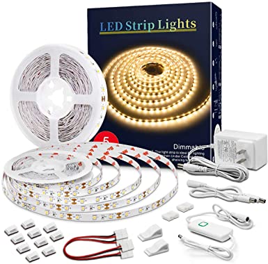 LED Strip Lights 32.8ft Warm White Dimmable LED Tape Light Ultra Bright Under Cabinet Lighting Kits with 12V UL Power Supply, Adhesive Clips, Dimmer Switch and Connectors for Indoor Decor(2800-3000K)