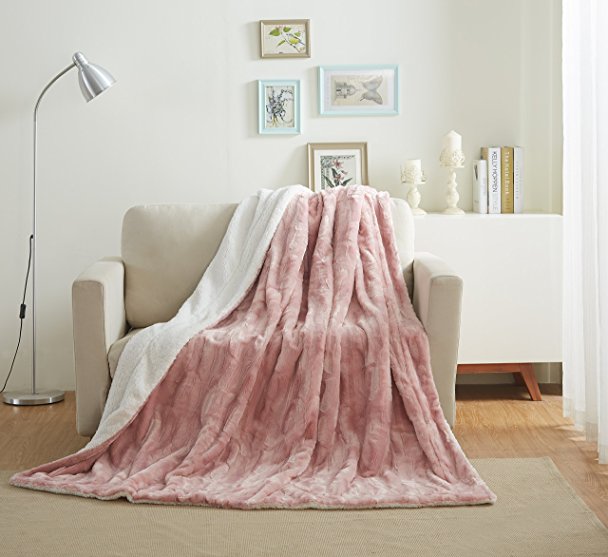 Tache 63x87 Faux Fur Dusty Rose Pink Soft Throw Blanket