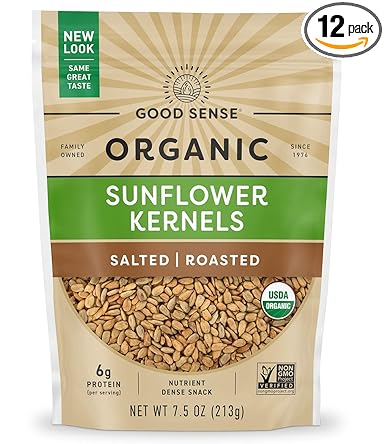 Good Sense Organic Sunflower Nuts, Roasted, Salted, 7.5-Ounce Bags (Pack of 12)