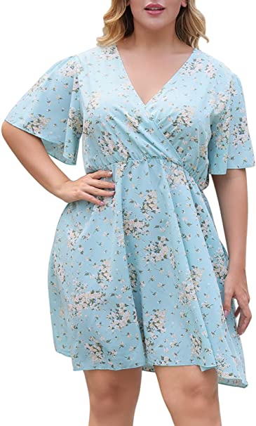 Nemidor Womens Casual V-Neck Plus Size Summer Boho Swing Wrap Dress with Pockets NEM266