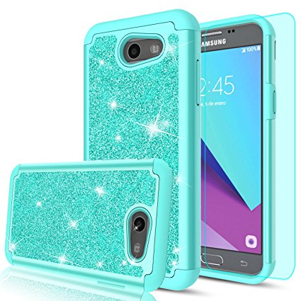 Galaxy J3 Prime/ J3 Emerge/ Express Prime 2/ Amp Prime 2/ J3 Mission/J3 Eclipse/J3 Luna Pro/Sol 2 Glitter Case with HD Screen Protector,LeYi Heavy Duty Protective Case for Samsung J3 2017 TP Mint