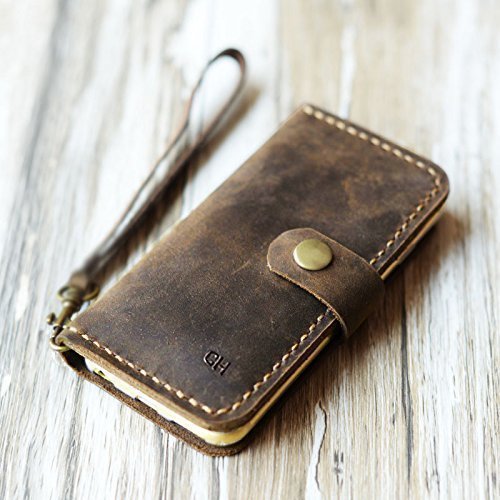 Personalized Leather iPhone x / 8 / 8 Plus / 6 / 6s / 6 plus / 6s Plus / 7 / 7 plus wallet case, iPhone 5 / 5s / SE wallet Case - Italian distressed oiled leather (Rustic Brown)