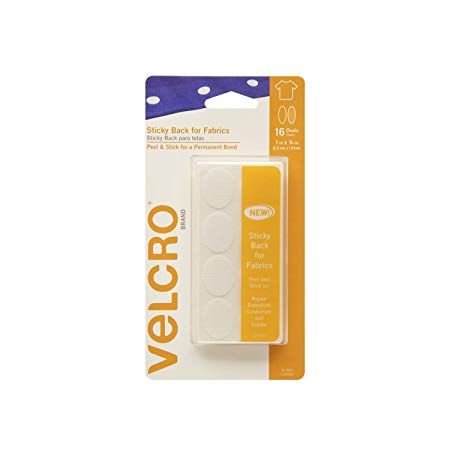 VELCRO Brand - Sticky Back for Fabrics Fasteners | No Sewing Needed | 1" x 3/4" Ovals - 16 Sets | White