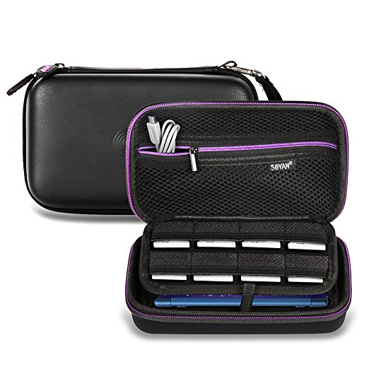 Soyan Carrying Case for Nintendo New 3DS XL, 3DS XL and 3DS, with 16 SD Card Holders (Black and Purple)