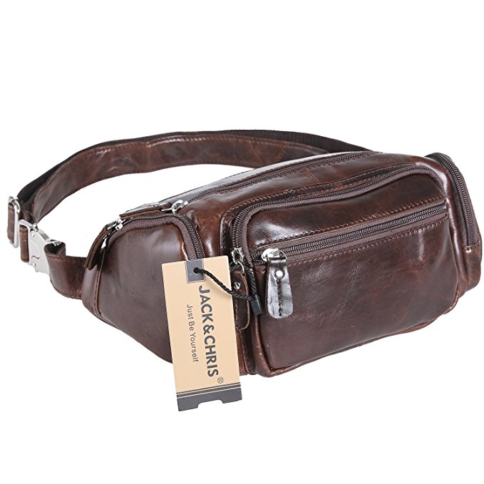 Jack&Chris Men's Leather Fanny Pack Bum Bag Waist Sling Bag, NM1885
