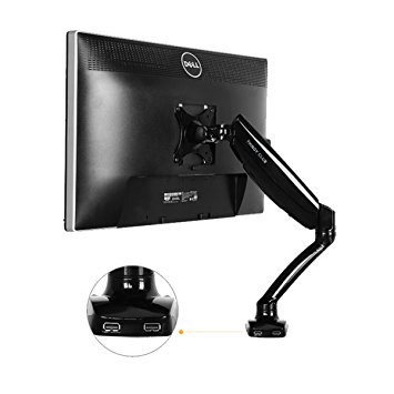 ThingyClub Adjustable Gas Powered Single LCD LED Gas Desk Mount Arm Monitor Stand Bracket with Tilt and Swivel (Tilt -90°/ 85°|Swivel 180°|Rotate 360°)   2 USB ports
