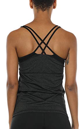 icyzone Women Workout Yoga Spaghetti Strap Racerback Tank Top with Built in Bra