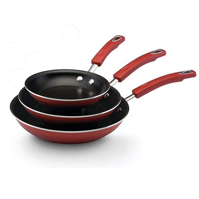 Rachael Ray Classic Brights Hard Enamel Nonstick 3-Piece Triple Pack Skillet Set, Red Gradient