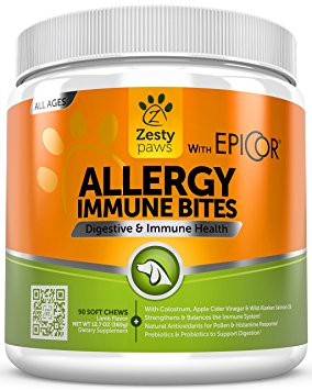 Allergy Immune Soft Chews for Dogs - With EpiCor for Seasonal Allergies & Immune System - Digestive Prebiotics & Probiotics   Wild Alaskan Salmon Fish Oil for Natural Omega 3 Support - 90 Count