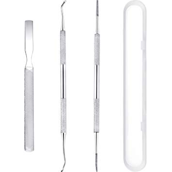 Patelai Set of 3 Stainless Steel Ingrown Toenail File Ingrown Toenail Lifter Spoon Nail Cleaner and Manicure File Nail Cleaner with Storage Box