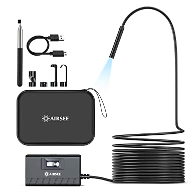 5.0MP Wireless Endoscope Camera, Airsee 1944P WiFi Borescope with 8LEDs, 7mm IP67 Waterproof Snake Inspection Camera with Carrying Case, Semi-Rigid Cable for Android/iOS Smartphone and Tablet(11.5FT)
