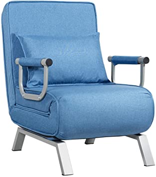 Giantex Convertible Sofa Bed Sleeper Chair, 5 Position Adjustable Backrest, Folding Arm Chair Sleeper w/Pillow, Upholstered Seat, Leisure Chaise Lounge Couch for Home Office (Blue)