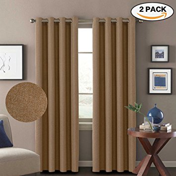 H.Versailtex Thermal Insulated Thick Textured Rich Linen 85% Blackout Extra Long Patio Curtains&Drapes,Antique Grommet Door Panels,52x108 Inch-Tan (Set of 2)