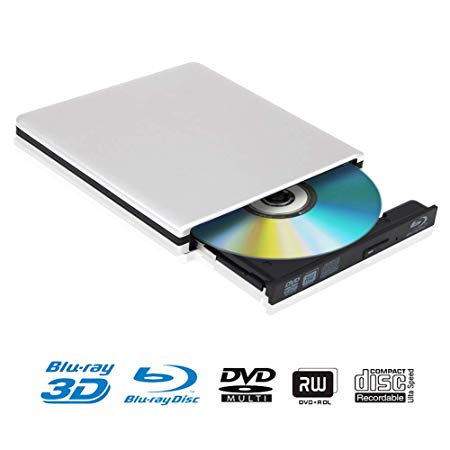 External Blu Ray DVD Drive 4K 3D, USB 3.0 Portable Bluray BD CD DVD Player Writer Burner for Mac, Windows,Linxus, Laptop, PC - Silver