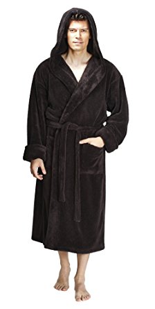 Arus Men's Hooded Fleece Bathrobe Turkish Soft Plush Robe