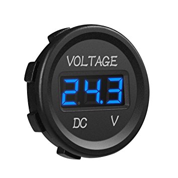 MICTUNING DC 12V LED Digital Display Voltmeter Waterproof for Boat Marine Vehicle Motorcycle Truck ATV UTV Car Camper Caravan Blue Digital Round Panel