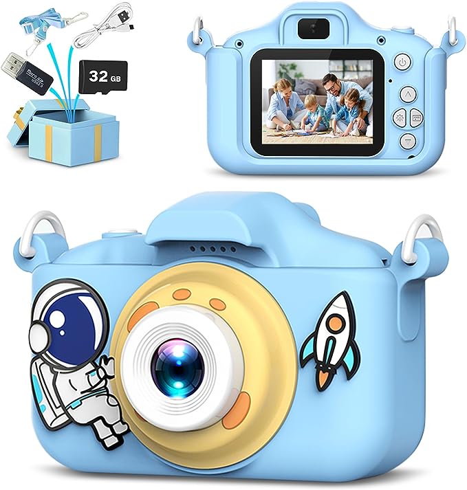 JCC Children Camera for Girls/Boys, Portable Selfie Toy Camera for Toddlers Age 3-12 Year Old,20MP 1080P HD Digital Video Camera with 32GB SD Card for Kids Birthday Christmas Festival Gifts(Blue)
