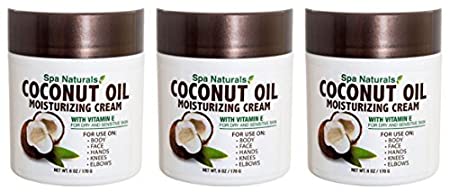 Lot of 3 Coconut Oil Cream 6 Oz/ea Coconut Oil Moisturizing Cream Vitamin E Dry Skin by Spa naturals