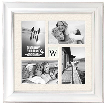 Malden International Designs Barnside Portrait Gallery Personalized Textured Mat Picture Frame, 4 Option, 4-4x6, White