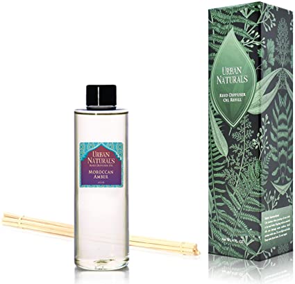 Urban Naturals Moroccan Amber Reed Diffuser Refill Set | Includes a Free Set of Reed Sticks! 4 oz. | Great Gift Idea Home Fragrance Lovers!