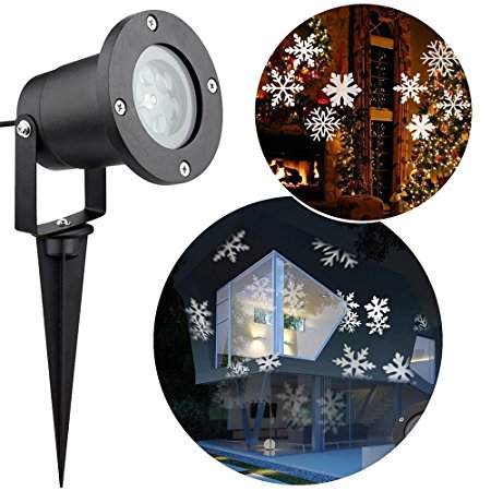 Christmas Light Projector, 12 W Snowflake Outdoor Waterproof LED Light Projector,Christmas Decorations White Moving Snowflake for Landscape Garden Holiday Party Decoration(12W White)
