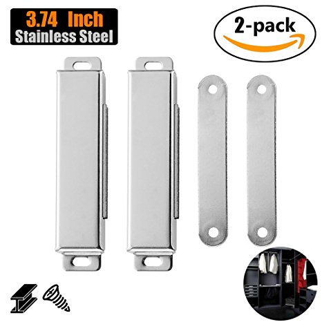 JQK Magnetic Door Catch, Stainless Steel Cabinet Magnet Closet Catches 2 Pack, 1.2mm Thickness Silver, CC120-P2