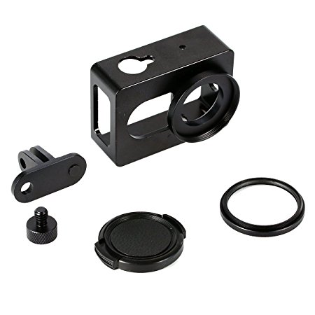 Aluminum Protective Shell Frame Case W/Mount lens cover Case   UV Filter for XIAOMI Yi Camera Black OS449